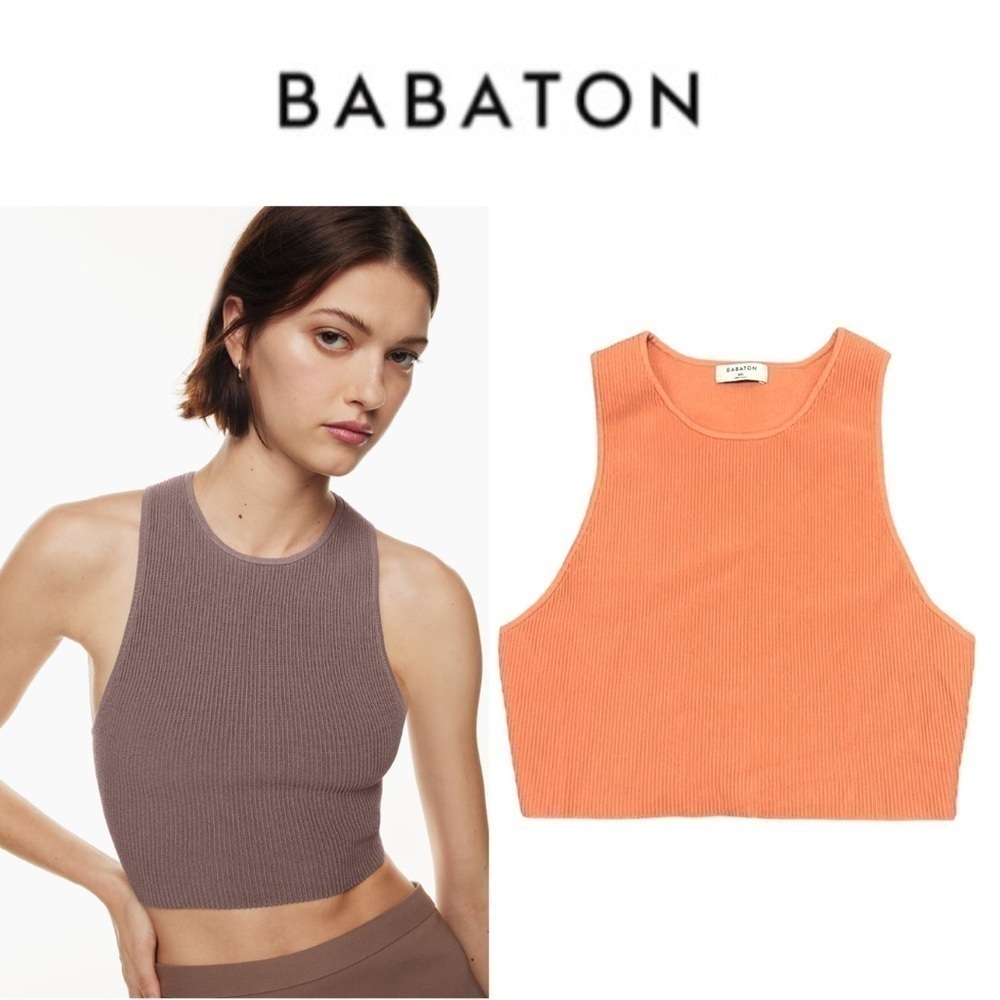 Babaton Sculpt Knit Racer Cropped Tank in coral - size 2XL